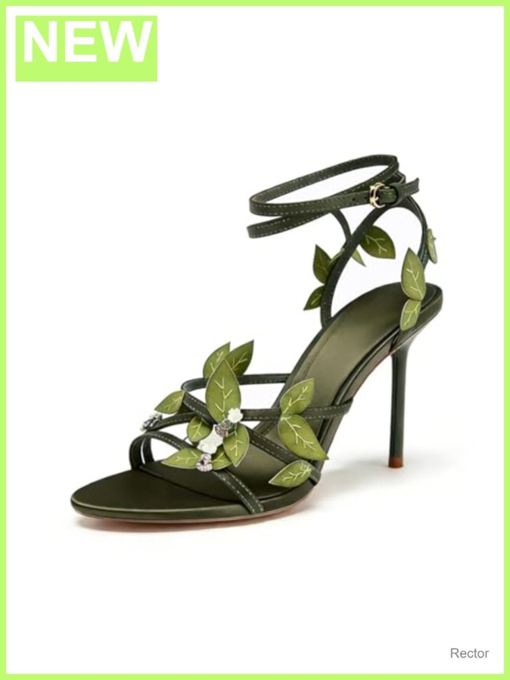 Women's Leaf Stiletto Sandals Pointed Toe Ankle Wrap Heels Faux Leather